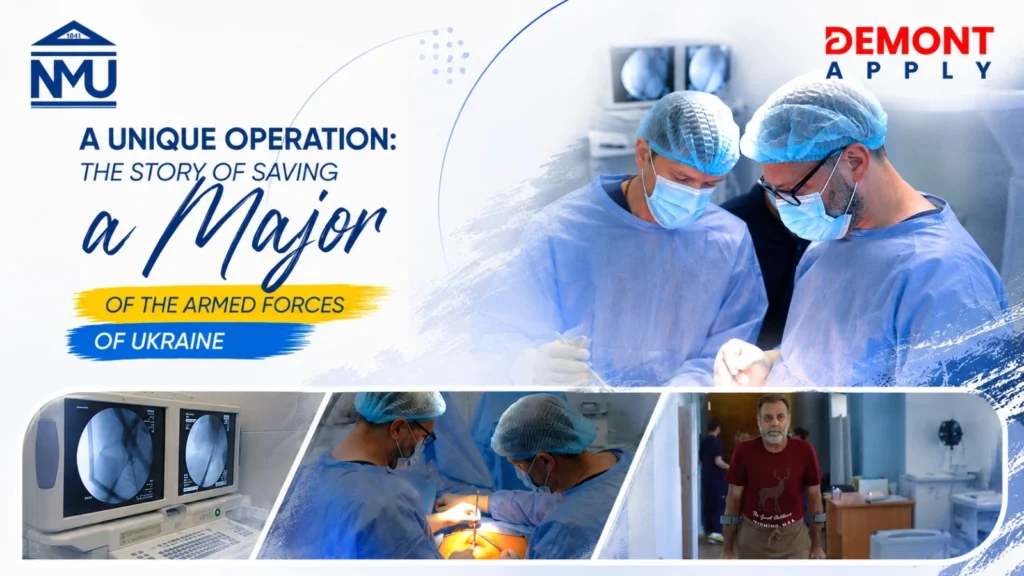 Bogomolets National Medical University surgical team performing hip surgery on wounded Ukrainian major