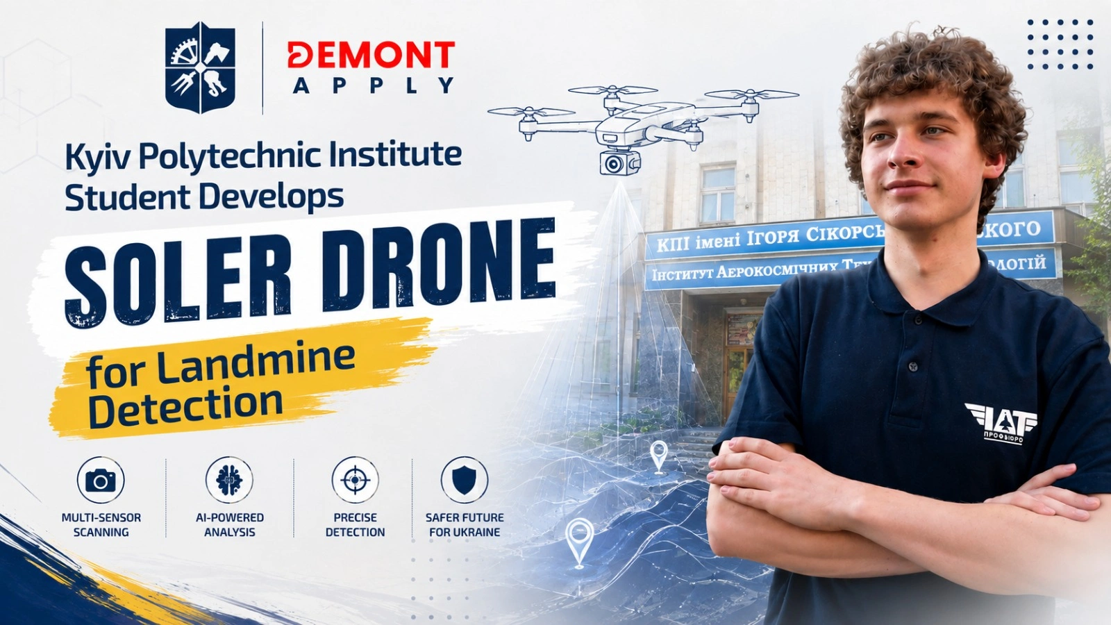 Igor Sikorsky Kyiv Polytechnic Institute student with SOLER landmine detection drone