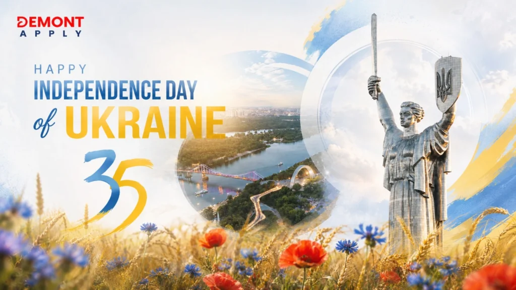 Ukrainian flag celebrating 35 years of Independence Day
