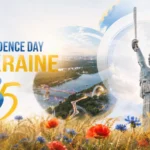 Ukrainian flag celebrating 35 years of Independence Day