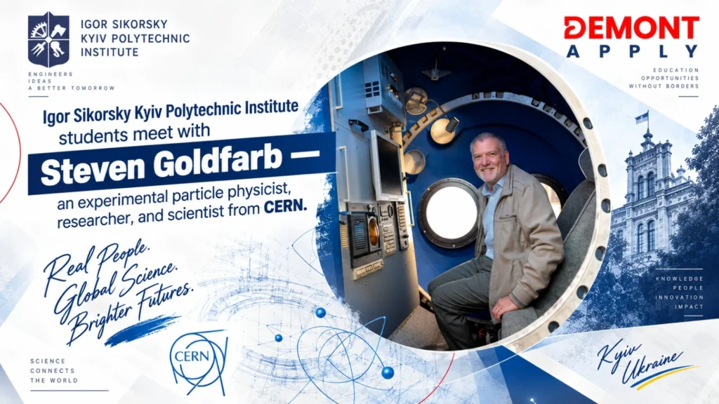 Steven Goldfarb delivers a physics lecture to students at Igor Sikorsky Kyiv Polytechnic Institute